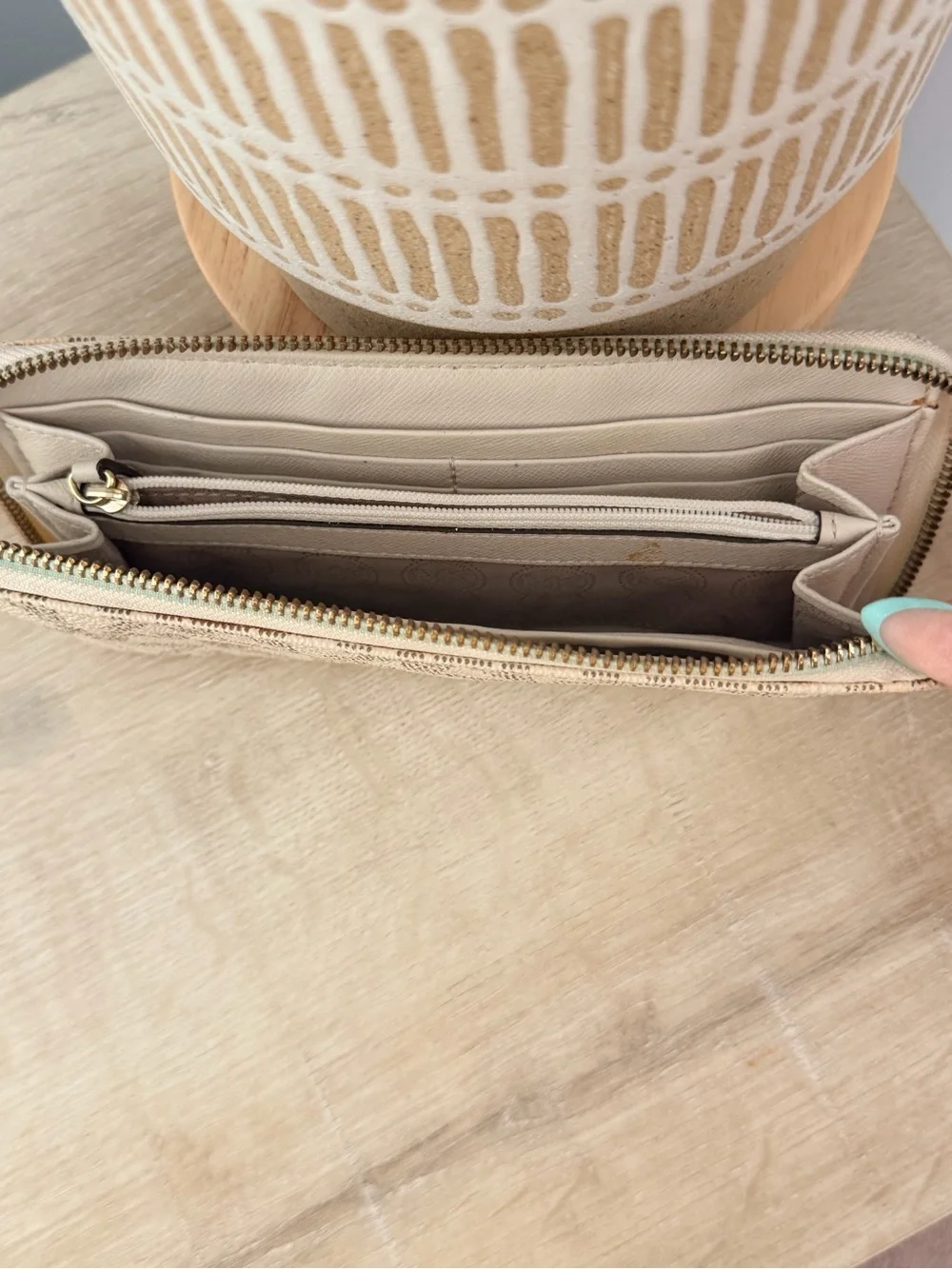 Michael Kors Beige Logo Zip Around Wallet